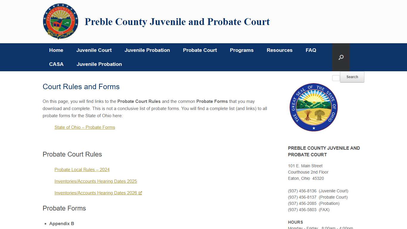 Court Rules and Forms – Preble County Juvenile and Probate Court